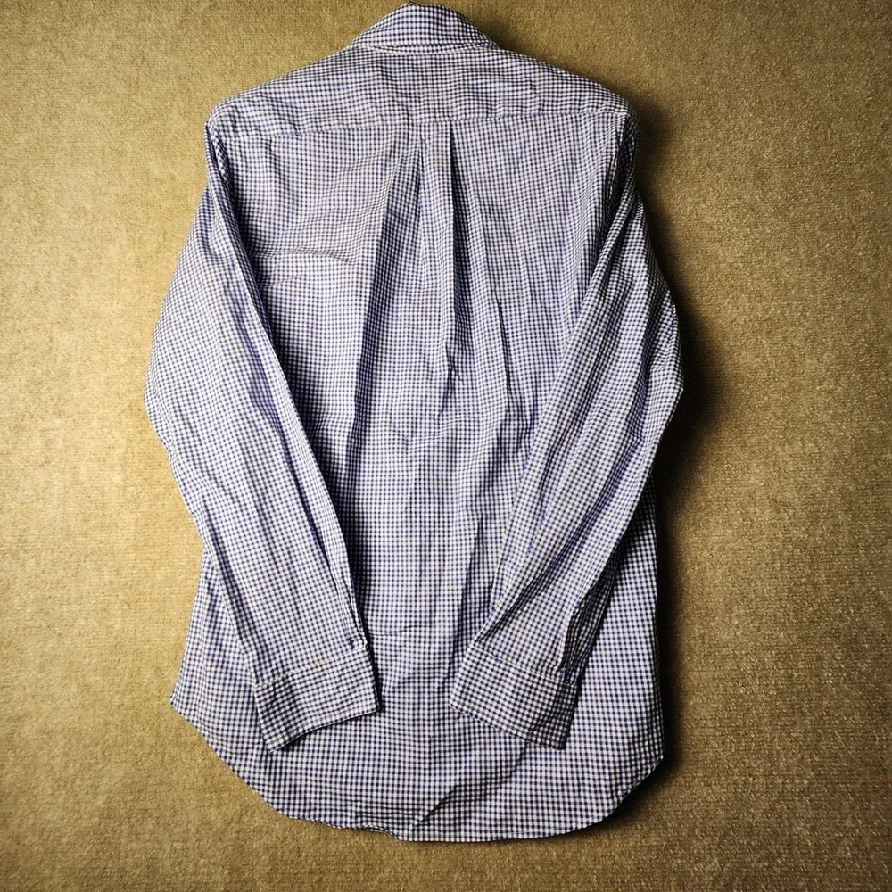 Polo Ralph Lauren Button Down Men Medium Blue White Gingham Slim Fit Long Sleeve